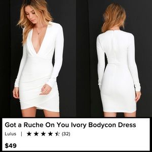 lulus white long sleeve body con dress deep v neck